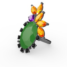 Arinna Yüzük - Neon yeşil akrilik 925 ayar siyah rodyum kaplama gümüş yüzük #e9m51k