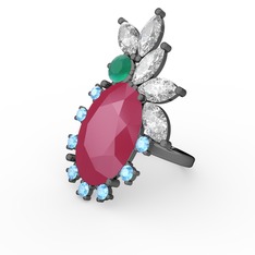 Arinna Yüzük - Neon pembe akrilik 925 ayar siyah rodyum kaplama gümüş yüzük #f8yco3