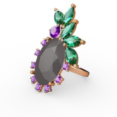 Füme akrilik, yeşil kuvars ve ametist 8 ayar altın yüzük