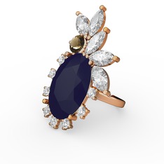 Lacivert akrilik, swarovski ve dumanlı kuvars 8 ayar altın yüzük