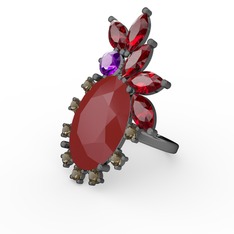 Arinna Yüzük - Kırmızı akrilik 925 ayar siyah rodyum kaplama gümüş yüzük #g222yn