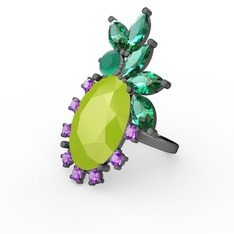 Arinna Yüzük - Neon sarı akrilik 925 ayar siyah rodyum kaplama gümüş yüzük #g9p07e