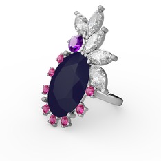 Arinna Yüzük - Lacivert akrilik 8 ayar beyaz altın yüzük #gcrumf