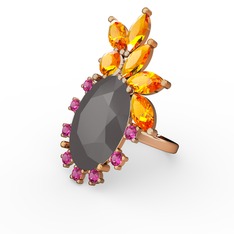 Arinna Yüzük - Füme akrilik, sitrin ve rodolit garnet 8 ayar altın yüzük #gdhfnv