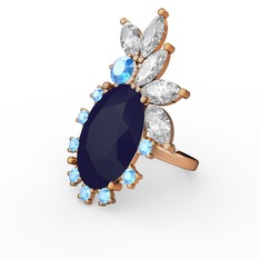 Lacivert akrilik, swarovski ve akuamarin 18 ayar rose altın yüzük