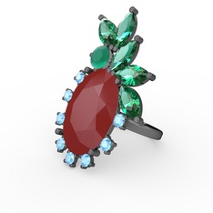 Arinna Yüzük - Kırmızı akrilik 925 ayar siyah rodyum kaplama gümüş yüzük #h1wtet