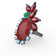 Arinna Yüzük - Kırmızı akrilik 925 ayar siyah rodyum kaplama gümüş yüzük #h3bc7q