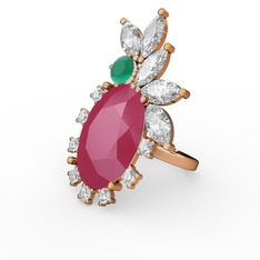 Arinna Yüzük - Neon pembe akrilik, swarovski ve kök zümrüt 14 ayar rose altın yüzük #h6xei8
