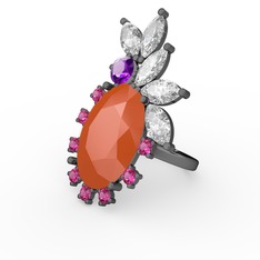 Arinna Yüzük - Neon turuncu akrilik 925 ayar siyah rodyum kaplama gümüş yüzük #hvaapb