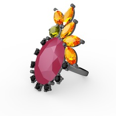 Arinna Yüzük - Neon pembe akrilik 925 ayar siyah rodyum kaplama gümüş yüzük #i086q0