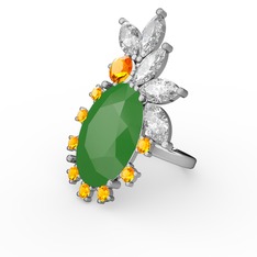 Neon yeşil akrilik, swarovski ve sitrin 8 ayar beyaz altın yüzük