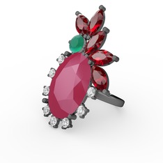 Arinna Yüzük - Neon pembe akrilik 925 ayar siyah rodyum kaplama gümüş yüzük (0.48 karat) #i8oue1