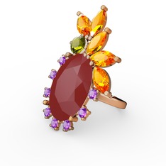 Kırmızı akrilik 925 ayar rose altın kaplama gümüş yüzük