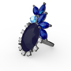 Arinna Yüzük - Lacivert akrilik 925 ayar siyah rodyum kaplama gümüş yüzük #k4bgmp