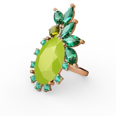 Neon sarı akrilik, yeşil kuvars ve peridot 18 ayar altın yüzük