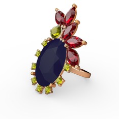 Arinna Yüzük - Lacivert akrilik, garnet ve peridot 14 ayar altın yüzük #kd7w1