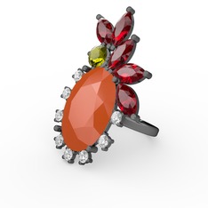 Arinna Yüzük - Neon turuncu akrilik 925 ayar siyah rodyum kaplama gümüş yüzük #ku7hrc