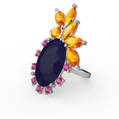 Arinna Yüzük - Lacivert akrilik, sitrin ve rodolit garnet 925 ayar gümüş yüzük #kur2tb