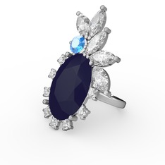 Arinna Yüzük - Lacivert akrilik, swarovski ve akuamarin 14 ayar beyaz altın yüzük #ljyc8p