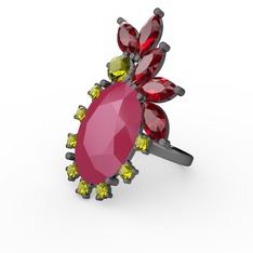 Arinna Yüzük - Neon pembe akrilik, garnet ve peridot 925 ayar siyah rodyum kaplama gümüş yüzük #mboxcq