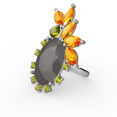 Arinna Yüzük - Füme akrilik, sitrin ve peridot 14 ayar beyaz altın yüzük #meu44n