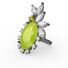 Arinna Yüzük - Neon sarı akrilik, swarovski ve peridot 925 ayar siyah rodyum kaplama gümüş yüzük #mogbs