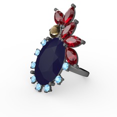 Arinna Yüzük - Lacivert akrilik 925 ayar siyah rodyum kaplama gümüş yüzük #mw6por