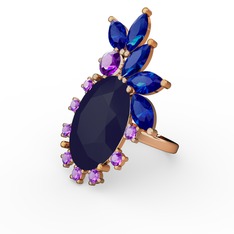 Lacivert akrilik, lab safir ve ametist 8 ayar altın yüzük