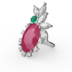 Arinna Yüzük - Neon pembe akrilik, swarovski ve kök zümrüt 925 ayar gümüş yüzük #na7luv