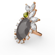 Füme akrilik, swarovski ve peridot 8 ayar altın yüzük