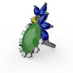 Arinna Yüzük - Neon yeşil akrilik 925 ayar siyah rodyum kaplama gümüş yüzük (0.48 karat) #o9biie