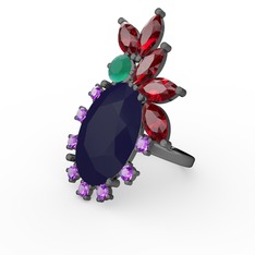 Arinna Yüzük - Lacivert akrilik 925 ayar siyah rodyum kaplama gümüş yüzük #ocrt0j