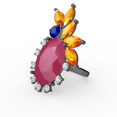 Arinna Yüzük - Neon pembe akrilik 925 ayar siyah rodyum kaplama gümüş yüzük (0.48 karat) #ozbjcv