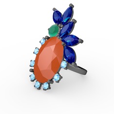 Arinna Yüzük - Neon turuncu akrilik 925 ayar siyah rodyum kaplama gümüş yüzük #p6r7fo