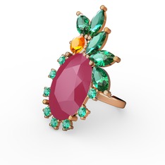 Arinna Yüzük - Neon pembe akrilik, yeşil kuvars ve sitrin 8 ayar altın yüzük #pqd3kx