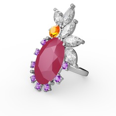 Neon pembe akrilik 14 ayar beyaz altın yüzük