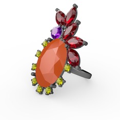 Arinna Yüzük - Neon turuncu akrilik 925 ayar siyah rodyum kaplama gümüş yüzük #pzvw9e