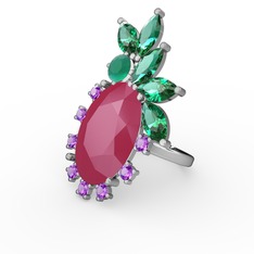 Neon pembe akrilik 14 ayar beyaz altın yüzük