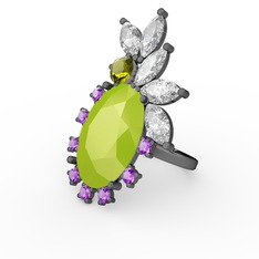 Arinna Yüzük - Neon sarı akrilik 925 ayar siyah rodyum kaplama gümüş yüzük #qmfr60