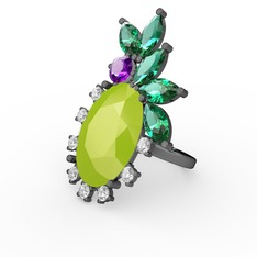 Arinna Yüzük - Neon sarı akrilik 925 ayar siyah rodyum kaplama gümüş yüzük (0.48 karat) #qri1oz