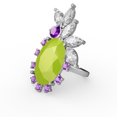 Arinna Yüzük - Neon sarı akrilik, swarovski ve ametist 14 ayar beyaz altın yüzük #spev3a