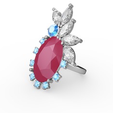 Arinna Yüzük - Neon pembe akrilik, swarovski ve akuamarin 925 ayar gümüş yüzük #stfqme