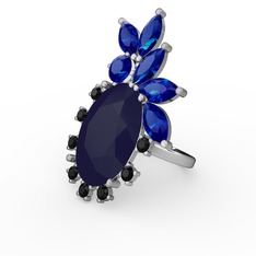 Arinna Yüzük - Lacivert akrilik, lab safir ve siyah zirkon 14 ayar beyaz altın yüzük #td7vnn