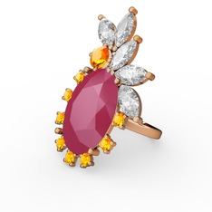 Arinna Yüzük - Neon pembe akrilik, swarovski ve sitrin 14 ayar altın yüzük #tm9o66