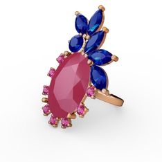 Neon pembe akrilik, lab safir ve rodolit garnet 18 ayar rose altın yüzük
