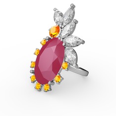 Arinna Yüzük - Neon pembe akrilik, swarovski ve sitrin 18 ayar beyaz altın yüzük #ugzgxz