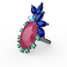 Arinna Yüzük - Neon pembe akrilik 925 ayar siyah rodyum kaplama gümüş yüzük #uhoqqk