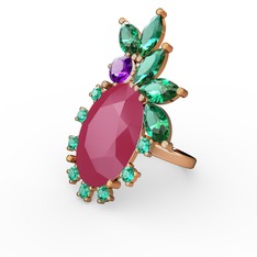 Arinna Yüzük - Neon pembe akrilik, yeşil kuvars ve ametist 18 ayar rose altın yüzük #uoipva
