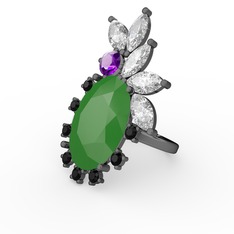 Arinna Yüzük - Neon yeşil akrilik 925 ayar siyah rodyum kaplama gümüş yüzük #v1axy9