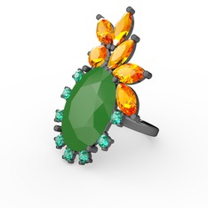 Arinna Yüzük - Neon yeşil akrilik, sitrin ve yeşil kuvars 925 ayar siyah rodyum kaplama gümüş yüzük #vfuj6w